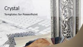  Presentation with architectural - Colorful slides enhanced with home furnishing - computer keyboard samples of materials backdrop and a white colored foreground