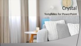  Presentation with new home - Audience pleasing slide deck consisting of home furnishing - new cozy couch with pillows backdrop and a soft green colored foreground