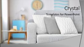 Presentation with new home - Theme enhanced with home furnishing - new cozy couch with pillows background and a light gray colored foreground