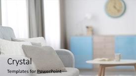  Presentation with modern - Beautiful slides featuring home furnishing - new cozy couch with pillows backdrop and a light gray colored foreground