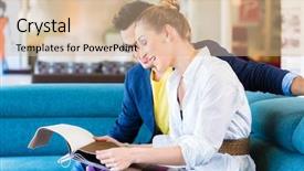  Presentation with furniture - Slides consisting of home furnishing - young couple selecting together seat background and a soft green colored foreground