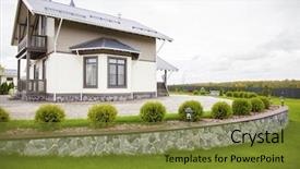  Presentation with rural housing - Cool new PPT theme with home garden village - rural two storey house autumn backdrop and a gold colored foreground