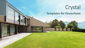  Presentation with home gardening - Presentation theme enhanced with home gardening - beautiful modern villa with garden background and a sky blue colored foreground