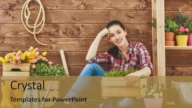  Presentation with beautiful nature - Beautiful slide deck featuring home gardening - beautiful young woman caring backdrop and a  colored foreground