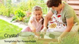  Presentation with home gardening - Beautiful theme featuring home gardening - elderly woman and child replanting backdrop and a yellow colored foreground