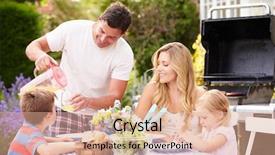  Presentation with thank you family - Audience pleasing PPT theme consisting of home gardening - family enjoying outdoor barbeque backdrop and a coral colored foreground
