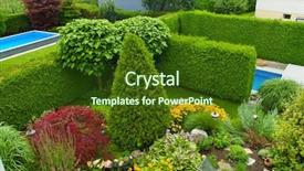  Presentation with home gardening - PPT theme with home gardening - garden with swimming pool background and a tawny brown colored foreground
