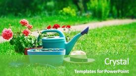  Presentation with tools - Audience pleasing PPT theme consisting of home gardening and flower-growing backdrop and a shamrock green colored foreground