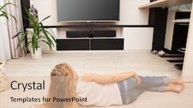  Presentation with television watching - PPT layouts enhanced with home girl looking at television background and a lemonade colored foreground