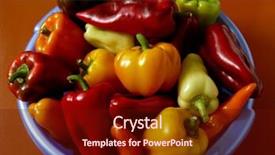  Presentation with grown - Presentation design consisting of home grown sweet peppers in plastic bowl background and a tawny brown colored foreground