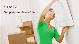  Presentation with new home - Amazing slides having home hanging picture on wall backdrop and a  colored foreground