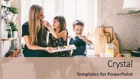  Presentation with toddler eating - Slides enhanced with home happy lifestyle family background and a coral colored foreground