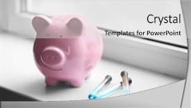  Presentation with vetiver system waste water treatment - Audience pleasing slides consisting of home hazardous waste - pig money box and tubes backdrop and a white colored foreground