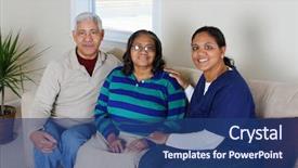  Presentation with home health care - PPT layouts consisting of happy senior female table tennis player with arms raised celebrating victory background and a pink colored foreground