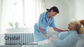  Presentation with bed - Cool new slides with home healthcare - nurse interacting with senior woman backdrop and a light blue colored foreground