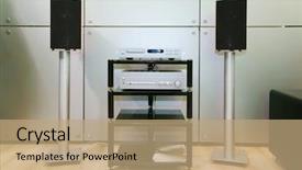  Presentation with hifi - Colorful slide set enhanced with home hifi sound backdrop and a coral colored foreground