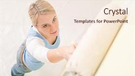  Presentation with home improvement - Amazing PPT theme having home improvement - handywoman painting wall backdrop and a  colored foreground