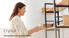  Presentation with home improvement - Presentation design featuring home-improvement-decoration-and-people background and a soft green colored foreground