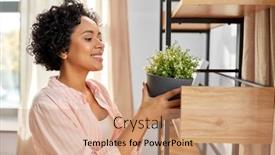  Presentation with home improvement - Presentation theme featuring home-improvement-decoration-and-people background and a coral colored foreground