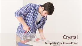  Presentation with home improvement - Amazing PPT layouts having home improvement - handyman cut ceramic tile in workshop backdrop and a lemonade colored foreground