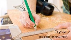  Presentation with improvement - PPT theme enhanced with home improvement - handyman prepare wooden floor in workshop background and a coral colored foreground