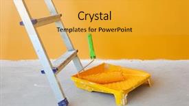  Presentation with paint roller - Amazing PPT theme having home improvement ladder paint can backdrop and a yellow colored foreground
