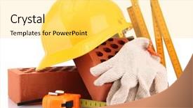  Presentation with white bricks - Beautiful slides featuring home improvement tools - helmet roulette bricks and gloves backdrop and a yellow colored foreground