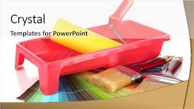  Presentation with bright white - Audience pleasing PPT layouts consisting of home improvement tools - roller brushes and bright palette backdrop and a  colored foreground