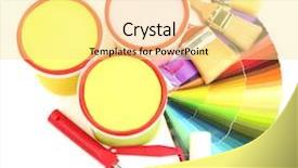  Presentation with home improvement - Colorful presentation enhanced with home improvement tools - set for painting paint pots backdrop and a  colored foreground