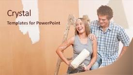  Presentation with home improvement - PPT layouts featuring home improvement young couple painting wall with paint roller background and a lemonade colored foreground