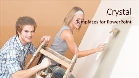  Presentation with home improvement - Slides consisting of home improvement young couple painting wall with paint brush background and a lemonade colored foreground