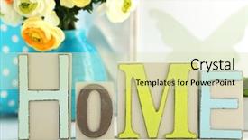  Presentation with white letters - PPT theme with home in colorful letters in light white interior background and a soft green colored foreground
