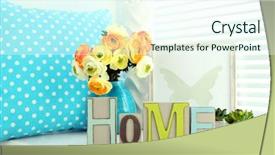  Presentation with white letters - Slide set with home in colorful letters in light white interior background and a cool aqua colored foreground