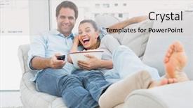  Presentation with movie popcorn - Cool new presentation design with home in the living room backdrop and a  colored foreground