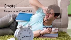  Presentation with managemen - Theme with home in time managemen background and a soft green colored foreground