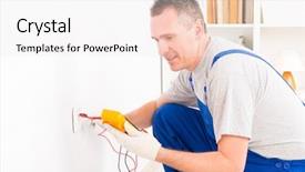  Presentation with inspection - PPT theme consisting of home inspection - electrician checking socket voltage background and a white colored foreground