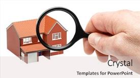  Presentation with blonde holds a magnifying glass - Colorful PPT theme enhanced with home inspection - examining a house backdrop and a lemonade colored foreground
