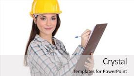  Presentation with safety construction worker in construction - Slide set featuring home inspection - female construction worker background and a light gray colored foreground