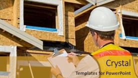 Presentation with home inspection - Amazing slide deck having home inspection - man in a hard hat backdrop and a gold colored foreground
