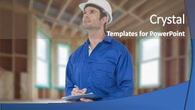  Presentation with inspection - Colorful presentation theme enhanced with home inspection - supervisor writing notes on clip backdrop and a violet colored foreground