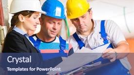  Presentation with team discussion - Cool new slide deck with construction site team or architect backdrop and a ocean colored foreground