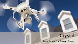  Presentation with drone quadcopter - Slide deck consisting of industrial inspection system - drone quadcopter flying inspecting background and a soft green colored foreground