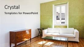  Presentation with interior - Colorful PPT layouts enhanced with home interior view white sofa backdrop and a soft green colored foreground