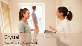  Presentation with estate - Beautiful PPT theme featuring home interior with an estate backdrop and a lemonade colored foreground