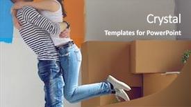  Presentation with young happy couple - Beautiful slides featuring home investing - happy young couple moving backdrop and a coral colored foreground