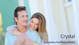  Presentation with aged - Slide deck consisting of home investing - middle-aged couple embracing in front background and a sky blue colored foreground