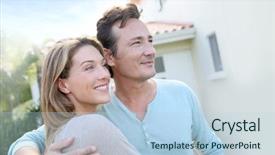  Presentation with future - Cool new PPT layouts with home investing - middle-aged couple looking towards backdrop and a  colored foreground
