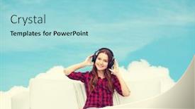  Presentation with teenage girl - Slide set consisting of home leisure and happiness concept - smiling teenage girl sitting on sofa with headphones background and a arctic colored foreground