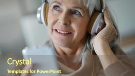  Presentation with listening woman - PPT layouts with home listening to music background and a tawny brown colored foreground
