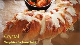  Presentation with mozzarella cheese - Presentation theme enhanced with home made bread stuffed with prosciutto and mozzarella cheese background and a tawny brown colored foreground